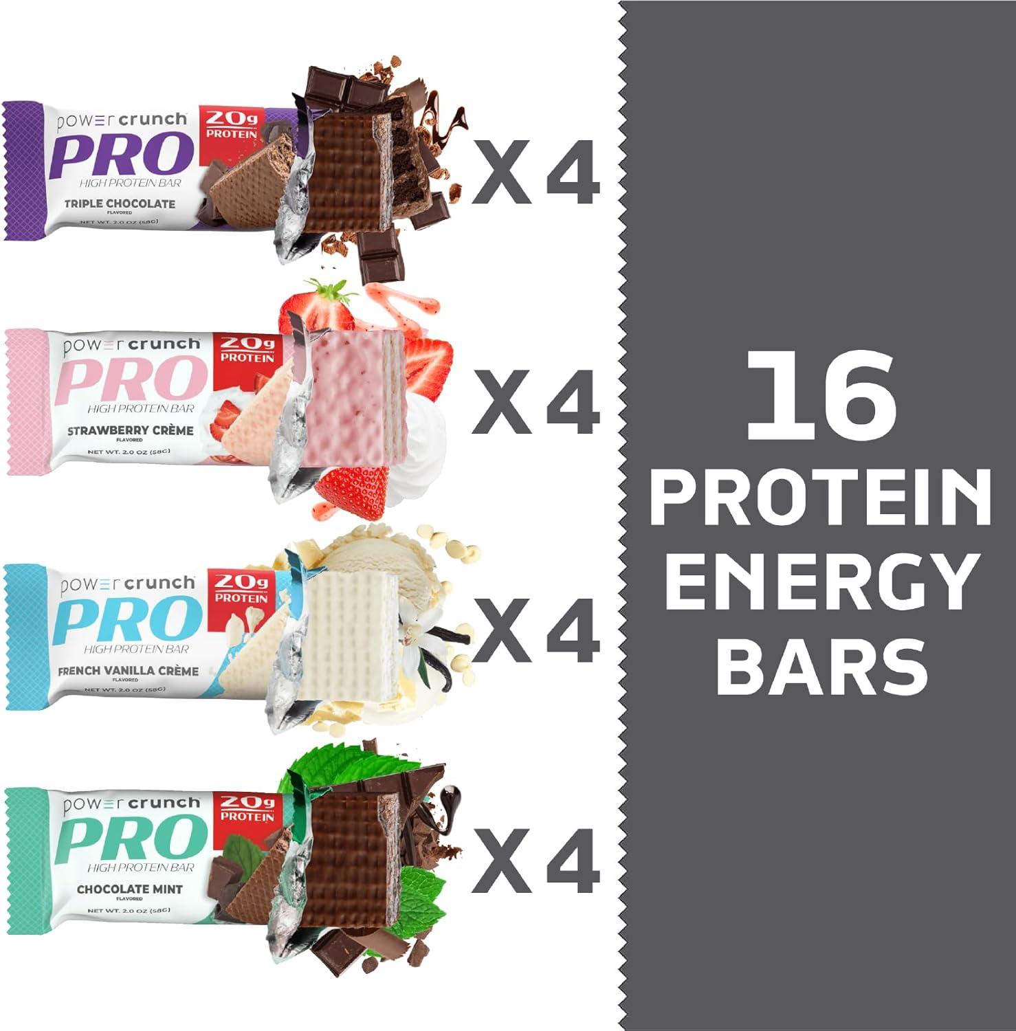 image:imagePower Crunch PRO Protein Wafer Bars Variety Pack in 4 Flavors 20 Ounce Bars 16 Count High Protein