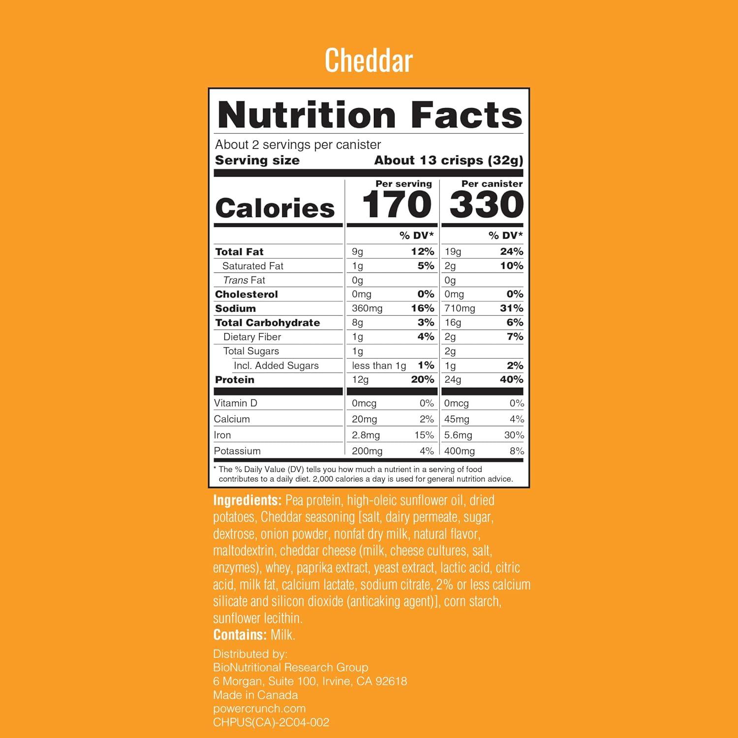 image:imagePower Crunch Protein CRISPS a Potato Style Protein Chip Cheddar 12g of protein 105 ounces per serving Pack of 6