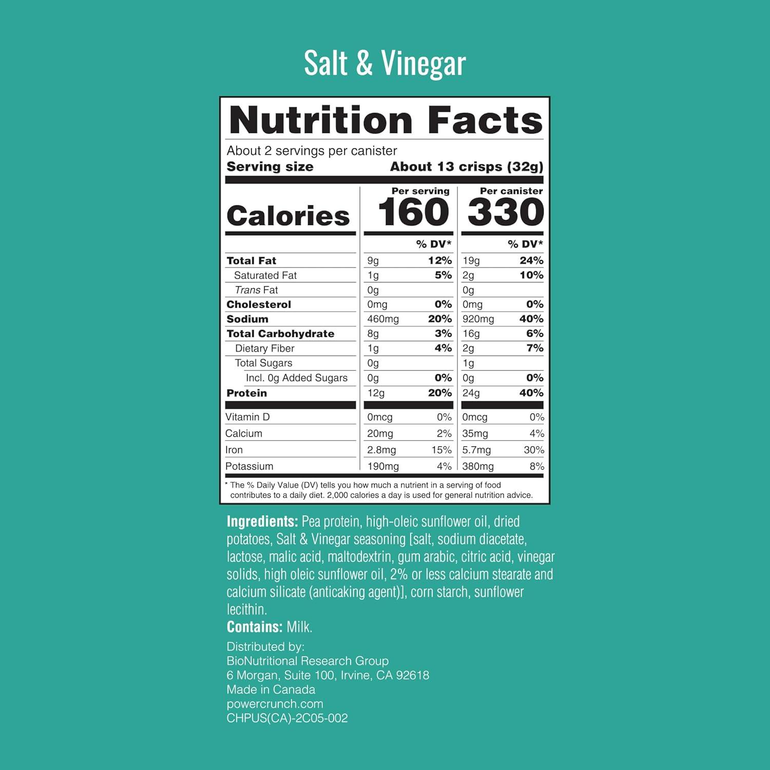 image:imagePower Crunch Protein CRISPS a Potato Style Protein Chip Salt amp Vinegar 12g of protein 105 ounces per serving Pack of 6